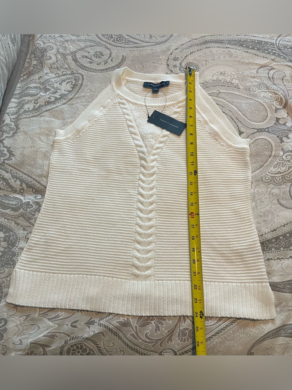TOMMY HILFIGER L Knit Tank Sweater White Cotton/Modal/Rayon Luxury Resort Wear - Picture 2 of 8